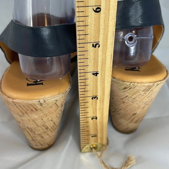 KORK-EASE Cork Wedge Sling-backs Navy Blue Leather Platform Open Toe Size 10 - Picture 8 of 13